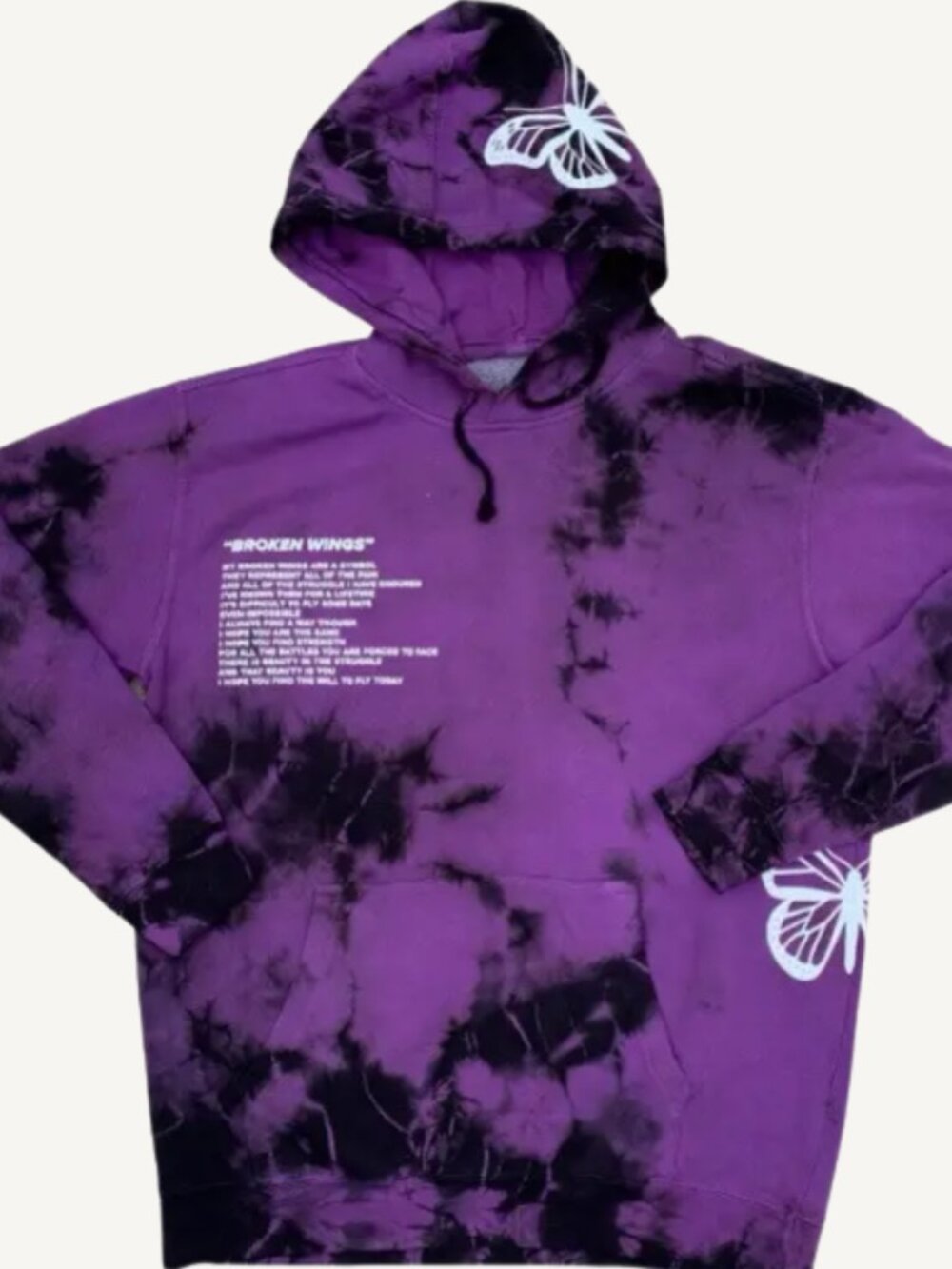NWT Phora Yours Truly Broken Wings Purple Tie Dye Hoodie Butterfly Small